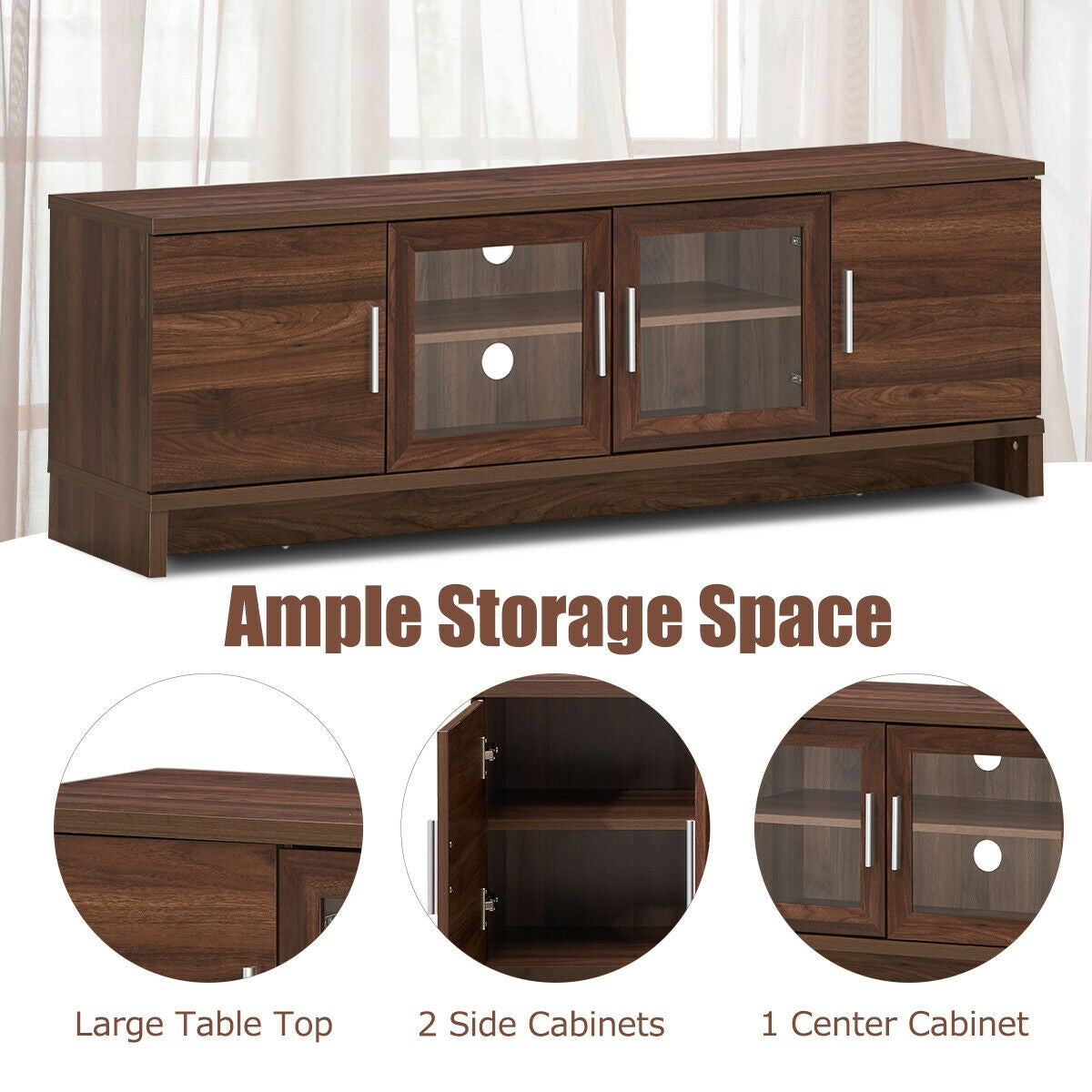 Modern Media Console with Adjustable Shelves for TVs up to 70 Inches – Walnut