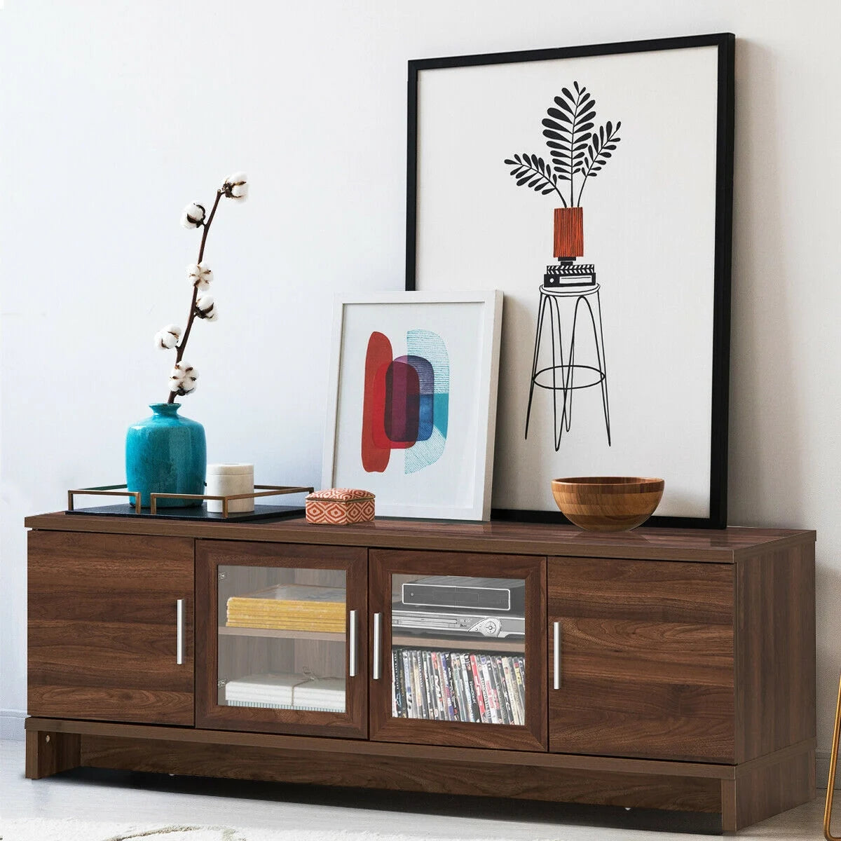 Modern Media Console with Adjustable Shelves for TVs up to 70 Inches – Walnut