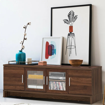 Modern Media Console with Adjustable Shelves for TVs up to 70 Inches – Walnut