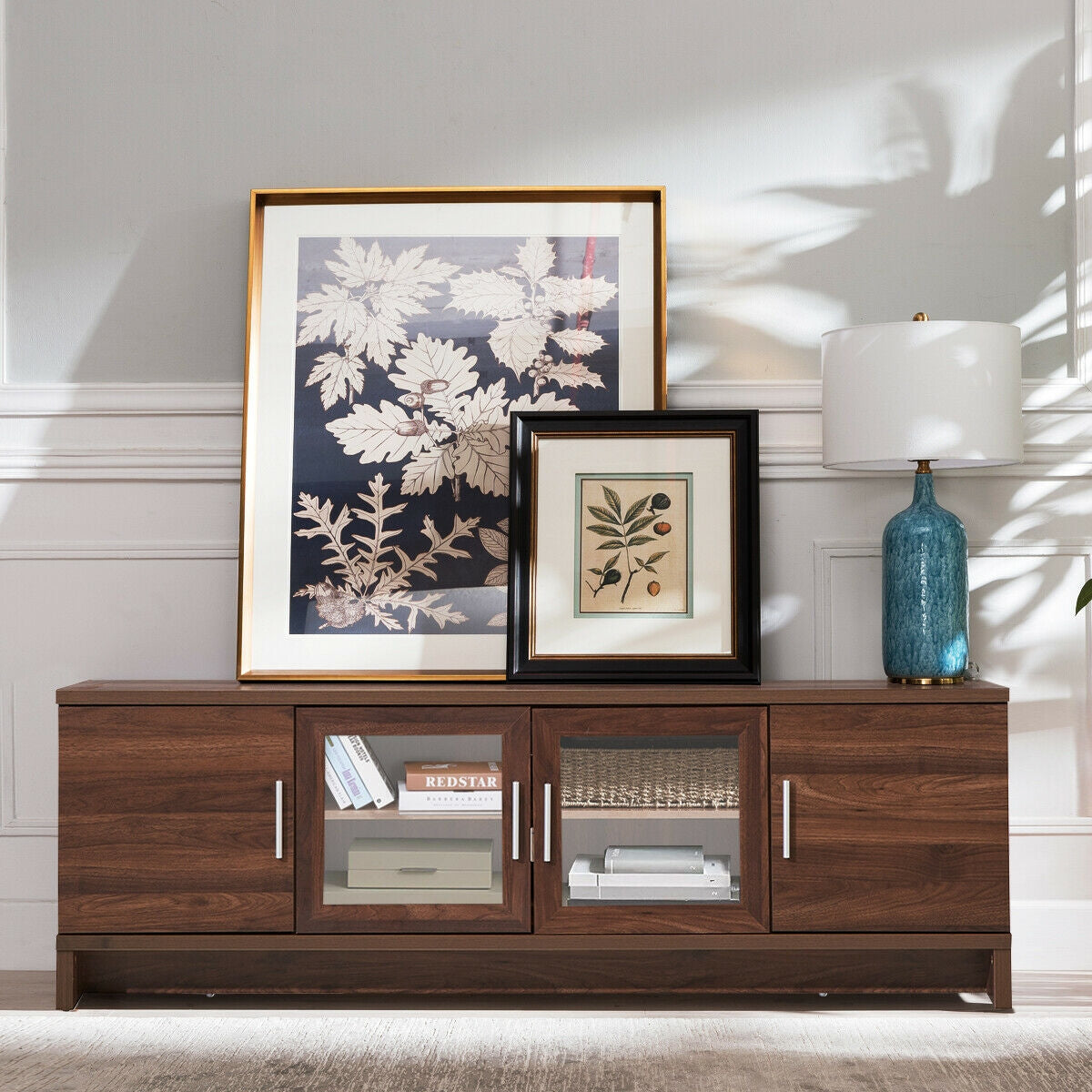 Modern Media Console with Adjustable Shelves for TVs up to 70 Inches – Walnut
