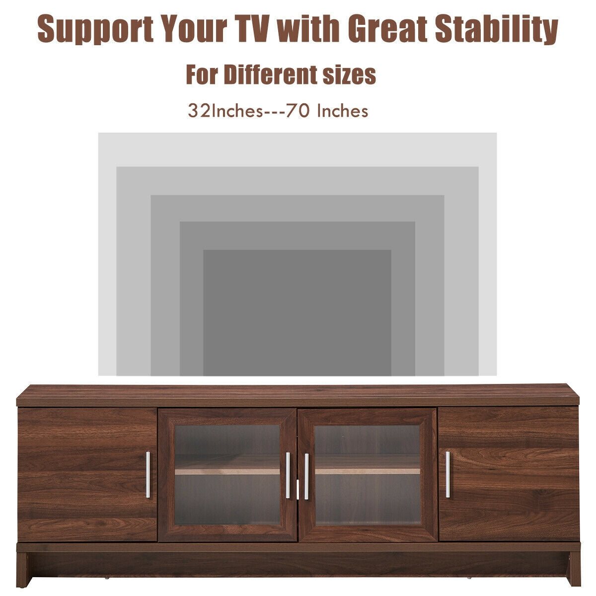 Modern Media Console with Adjustable Shelves for TVs up to 70 Inches – Walnut