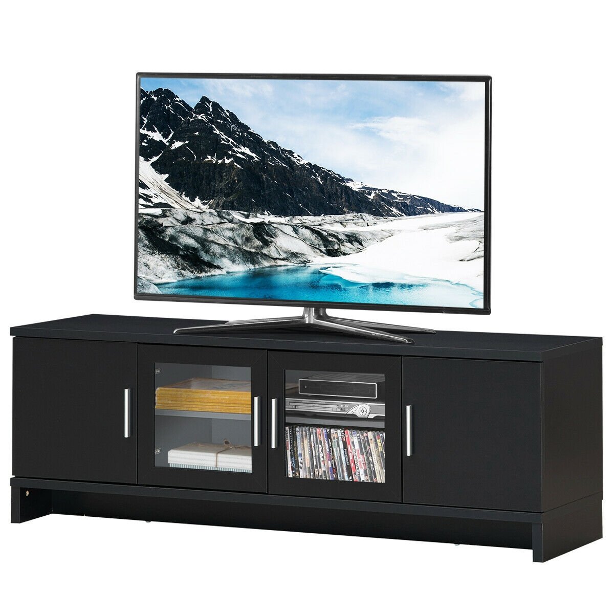 Modern Media Console with Adjustable Shelves for TVs up to 70 Inches – Black