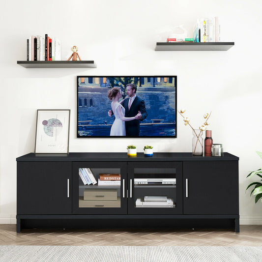 Modern Media Console with Adjustable Shelves for TVs up to 70 Inches – Black