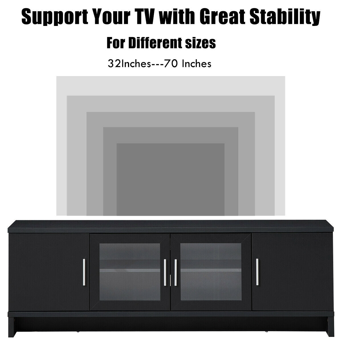 Modern Media Console with Adjustable Shelves for TVs up to 70 Inches – Black