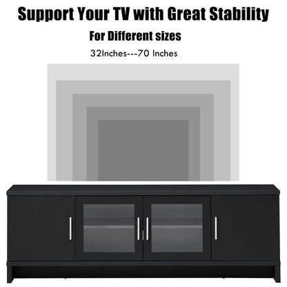 Modern Media Console with Adjustable Shelves for TVs up to 70 Inches – Black