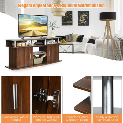 63 Inch TV Entertainment Console for TVs up to 70 Inches with 2 Storage Cabinets in Walnut