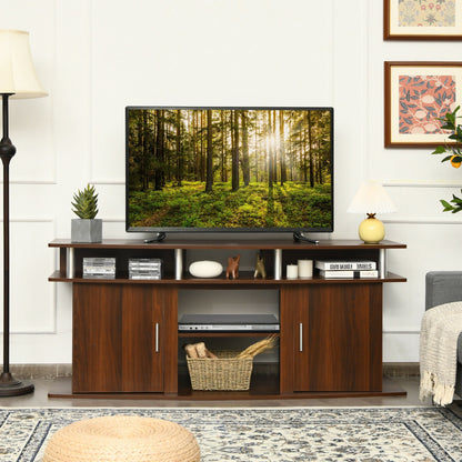 63 Inch TV Entertainment Console for TVs up to 70 Inches with 2 Storage Cabinets in Walnut