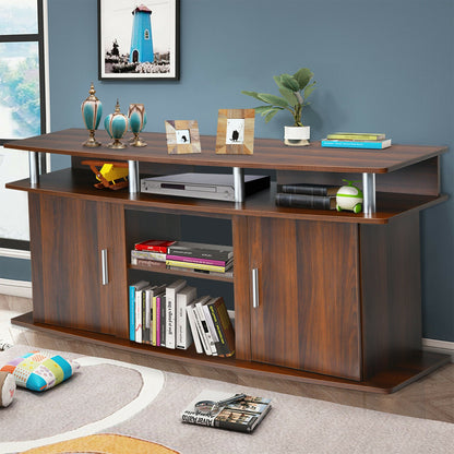 63 Inch TV Entertainment Console for TVs up to 70 Inches with 2 Storage Cabinets in Walnut