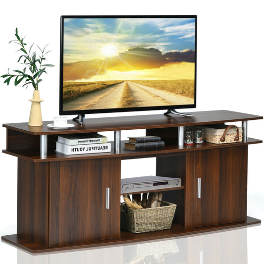 63 Inch TV Entertainment Console for TVs up to 70 Inches with 2 Storage Cabinets in Walnut