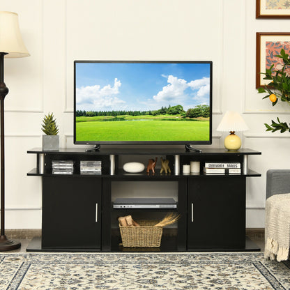 63 Inch TV Entertainment Console for TVs up to 70 Inches with 2 Storage Cabinets in Black