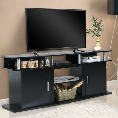 63 Inch TV Entertainment Console for TVs up to 70 Inches with 2 Storage Cabinets in Black