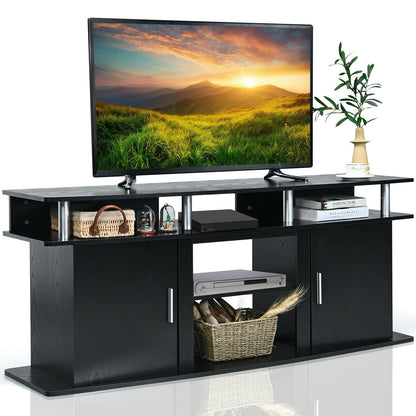 63 Inch TV Entertainment Console for TVs up to 70 Inches with 2 Storage Cabinets in Black