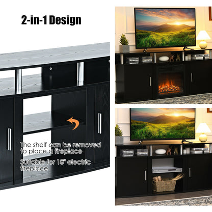 63 Inch TV Entertainment Console for TVs up to 70 Inches with 2 Storage Cabinets in Black