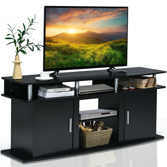63 Inch TV Entertainment Console for TVs up to 70 Inches with 2 Storage Cabinets in Black