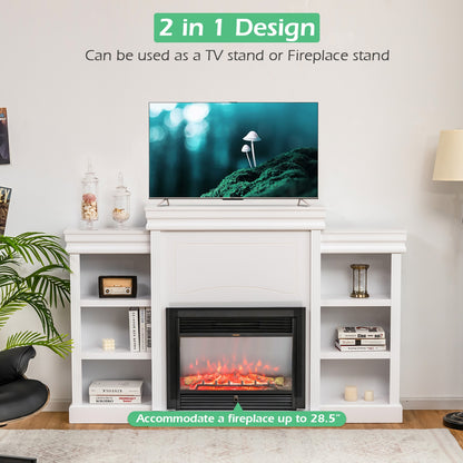 Contemporary TV Stand with Open Bookcase and Fireplace Cabinet for 40 Inch TVs – White