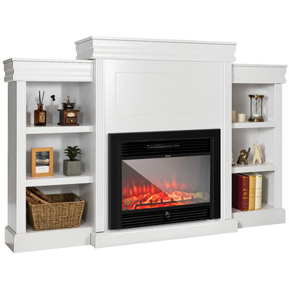 Contemporary TV Stand with Open Bookcase and Fireplace Cabinet for 40 Inch TVs – White