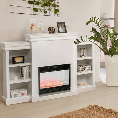 Contemporary TV Stand with Open Bookcase and Fireplace Cabinet for 40 Inch TVs – White