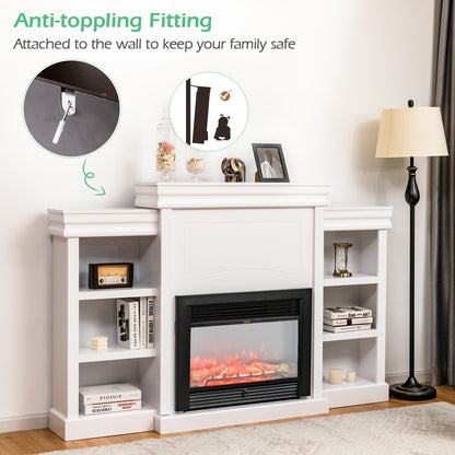Contemporary TV Stand with Open Bookcase and Fireplace Cabinet for 40 Inch TVs – White