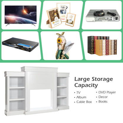 Contemporary TV Stand with Open Bookcase and Fireplace Cabinet for 40 Inch TVs – White