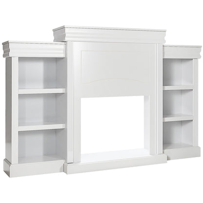 Contemporary TV Stand with Open Bookcase and Fireplace Cabinet for 40 Inch TVs – White