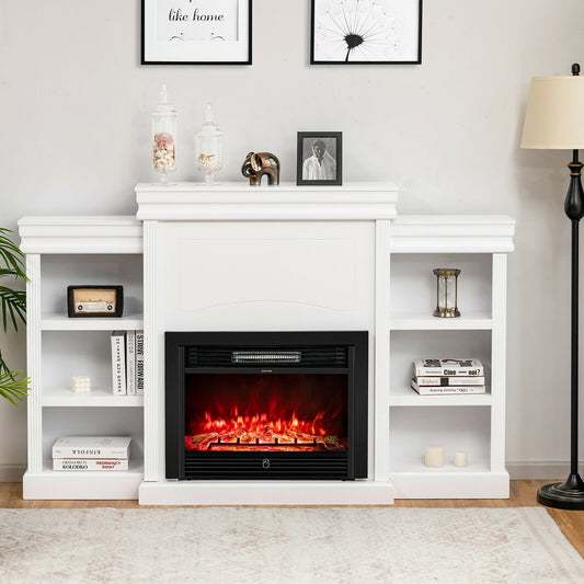Contemporary TV Stand with Open Bookcase and Fireplace Cabinet for 40 Inch TVs – White