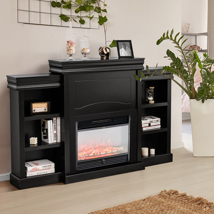 Contemporary TV Stand with Open Bookcase and Fireplace Cabinet for 40 Inch TVs – Black