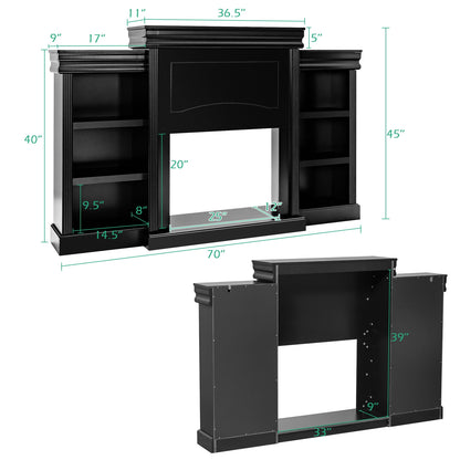 Contemporary TV Stand with Open Bookcase and Fireplace Cabinet for 40 Inch TVs – Black
