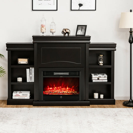Contemporary TV Stand with Open Bookcase and Fireplace Cabinet for 40 Inch TVs – Black