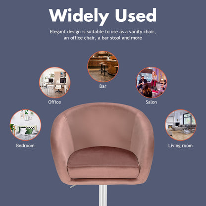 360 Degree Swivel Velvet Vanity Chair with Round Backrest and Metal Base in Pink