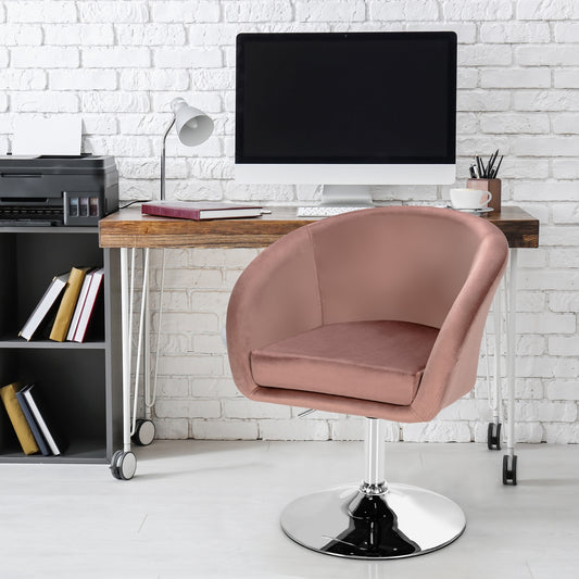 360 Degree Swivel Velvet Vanity Chair with Round Backrest and Metal Base in Pink