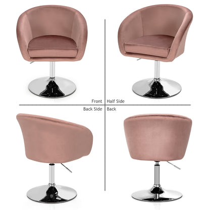 360 Degree Swivel Velvet Vanity Chair with Round Backrest and Metal Base in Pink