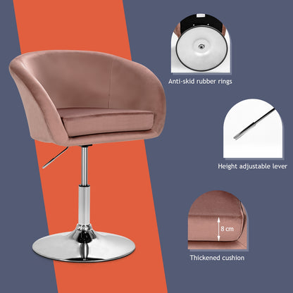 360 Degree Swivel Velvet Vanity Chair with Round Backrest and Metal Base in Pink