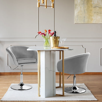 360 Degree Swivel Velvet Vanity Chair with Round Backrest and Metal Base in Grey