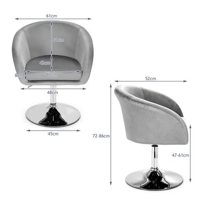 360 Degree Swivel Velvet Vanity Chair with Round Backrest and Metal Base in Grey