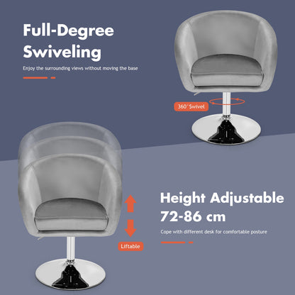 360 Degree Swivel Velvet Vanity Chair with Round Backrest and Metal Base in Grey