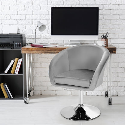 360 Degree Swivel Velvet Vanity Chair with Round Backrest and Metal Base in Grey