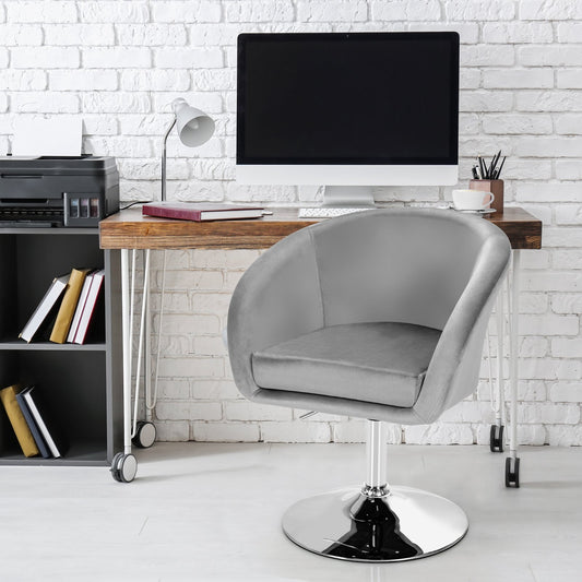 360 Degree Swivel Velvet Vanity Chair with Round Backrest and Metal Base in Grey