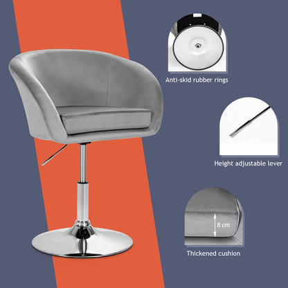 360 Degree Swivel Velvet Vanity Chair with Round Backrest and Metal Base in Grey