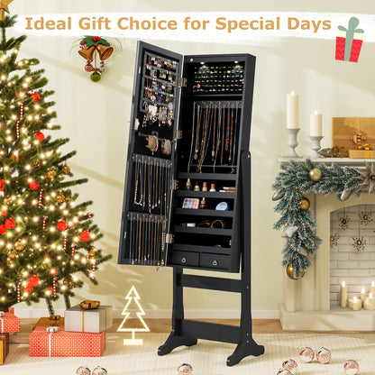 Freestanding Jewelry Armoire with Full-Length Mirror, LED Lighting, Lockable Storage and Adjustable Tilt – Black