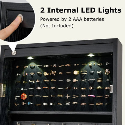 Freestanding Jewelry Armoire with Full-Length Mirror, LED Lighting, Lockable Storage and Adjustable Tilt – Black