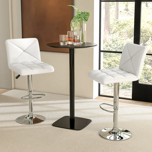 Set of 2 PU Leather Bar Stools with Backrest, Adjustable Height, Swivel Seat and Metal Base - White