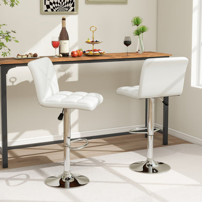 Set of 2 PU Leather Bar Stools with Backrest, Adjustable Height, Swivel Seat and Metal Base - White