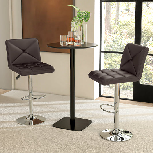 Set of 2 PU Leather Bar Stools with Backrest, Adjustable Height, Swivel Seat and Metal Base - Brown