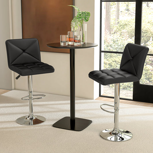 Set of 2 PU Leather Bar Stools with Backrest, Adjustable Height, Swivel Seat and Metal Base - Black