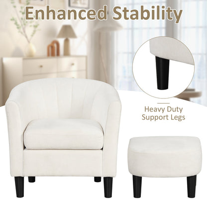 Comfortable Teddy Velvet Club Chair with Ottoman and Supportive Curved Backrest
