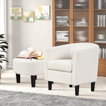 Comfortable Teddy Velvet Club Chair with Ottoman and Supportive Curved Backrest