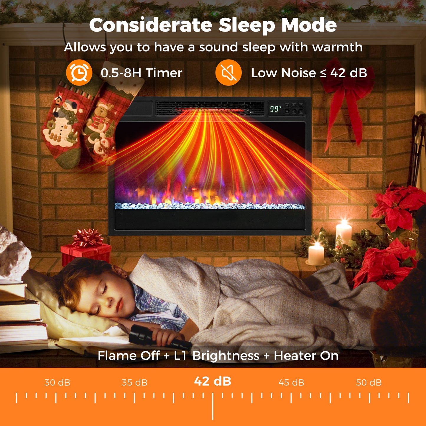 23 Inch 1500W Electric Fireplace Insert with Adjustable LED Flames & Remote Control