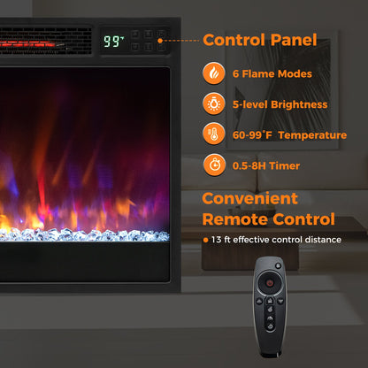 23 Inch 1500W Electric Fireplace Insert with Adjustable LED Flames & Remote Control