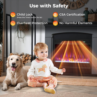 23 Inch 1500W Electric Fireplace Insert with Adjustable LED Flames & Remote Control