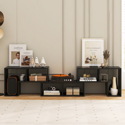 Adjustable 3-Piece TV Console with Shelves for TVs up to 65 Inch in Black Wood Grain Finish